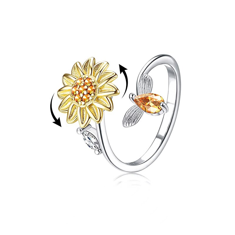 Vinger Spinner Ringen Fidget Angst Ring Voor Vrouwen Zonnebloem Verlichten Angst Ringen Draaien Anti Stress Ring Speelgoed Voor Meisje Vrouwen