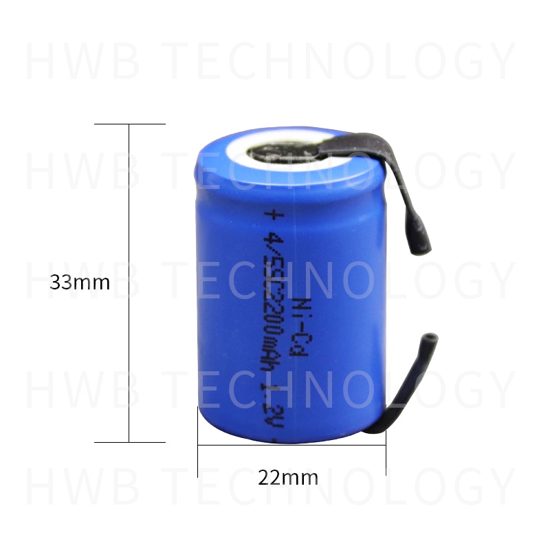4X Ni-Cd 4/5 SubC Sub C 1.2V 2200mAh Rechargeable Battery with Tab - Blue Color