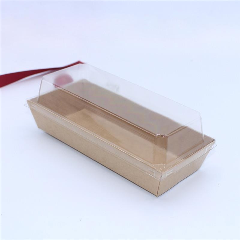 10 Stks/pak Rechthoekige Sandwich Dozen Kraftpapier Sandwich Wikkelen Dozen Cake Brood Snack Verpakking Doos Met Plastic Duidelijke Deksels