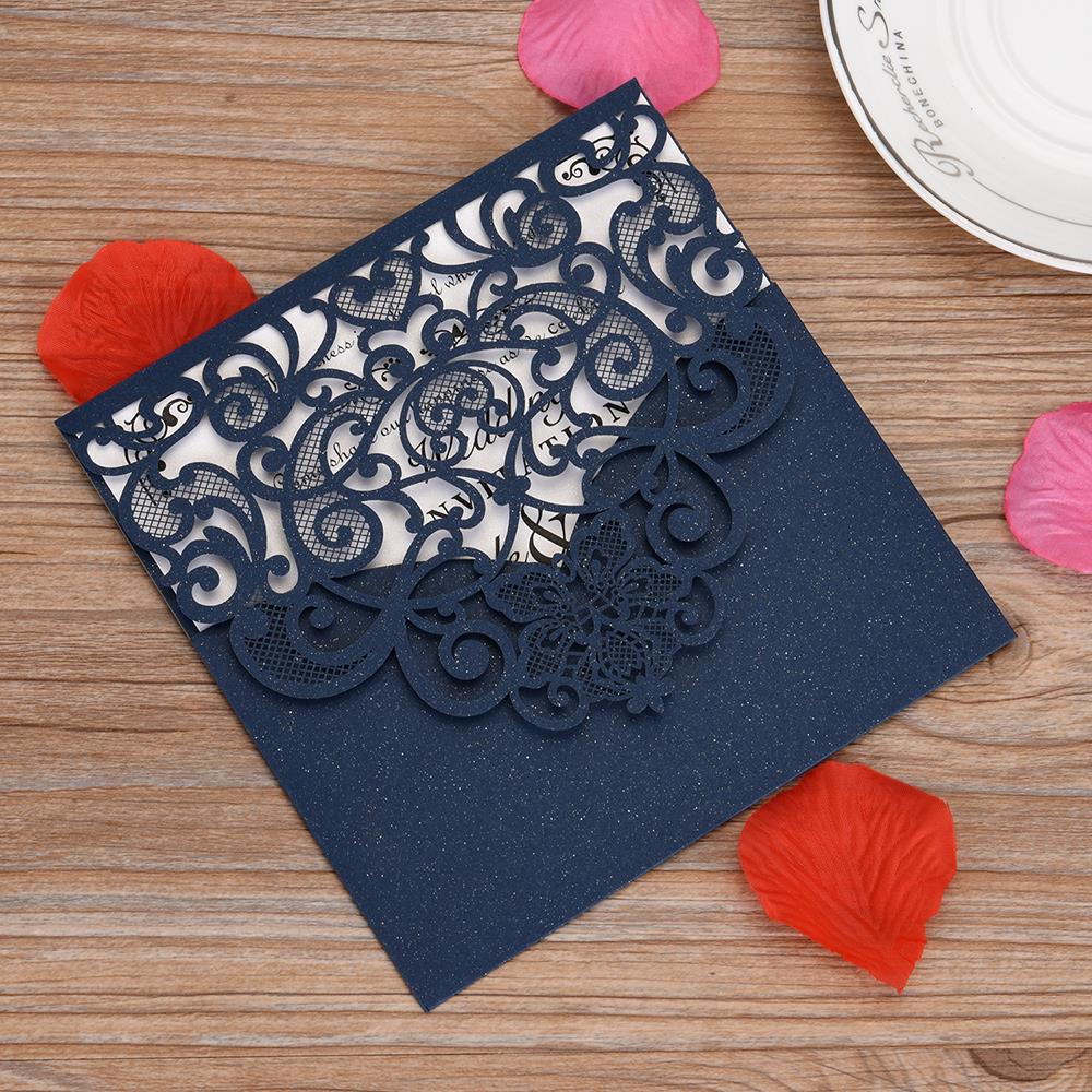 10PCS Gold Wedding Cards with Blank Inner Sheet Pearl Paper Invitations Cards For Wedding Birthday Wedding Invitations: Blue / With inner card