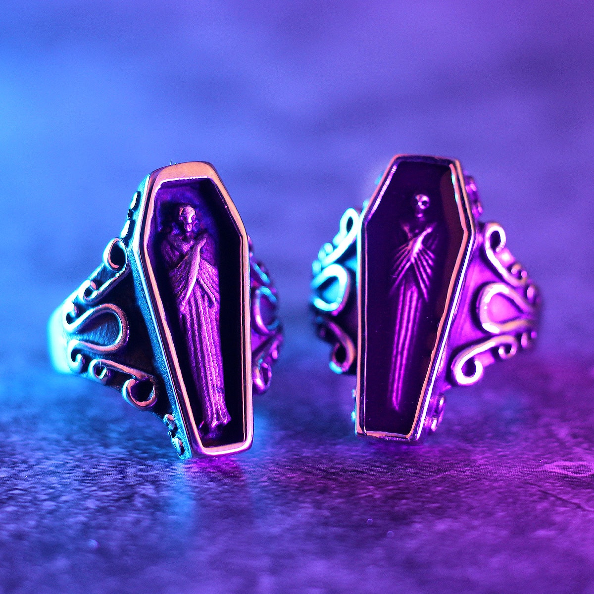 Vampir Sarg Geist Edelstahl Herren Ringe gotisch Punk Einzigartige Kühle für Männlich Freund Schmuck Kreativität