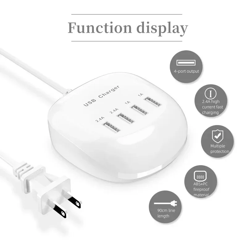 Station de charge USB à 4/10 ports, 50W, 10A, multi-ports, hub USB C, chargeur pour téléphone portable, tablette, prise d'extension multiple