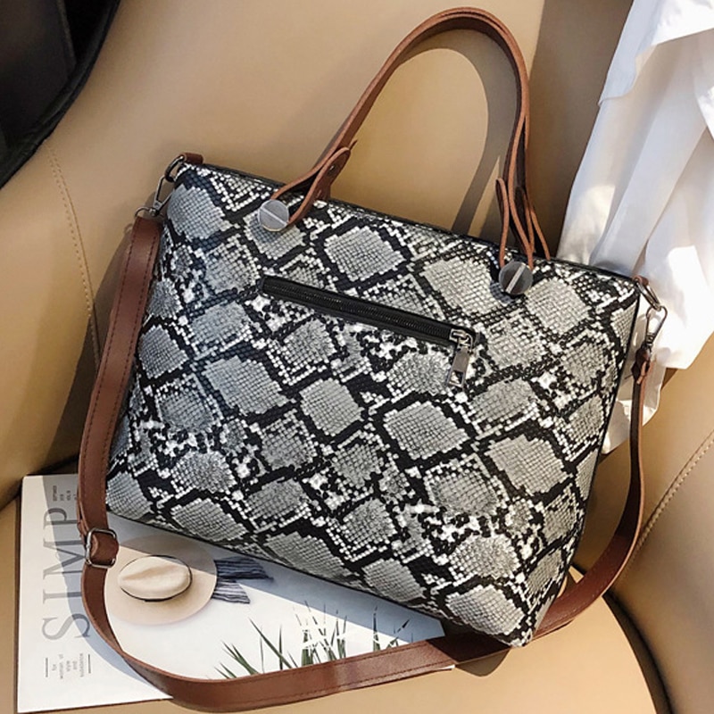 Slangenprint dames schoudertas europees amerikaans eenvoudig grote tote slang tas grote handtas