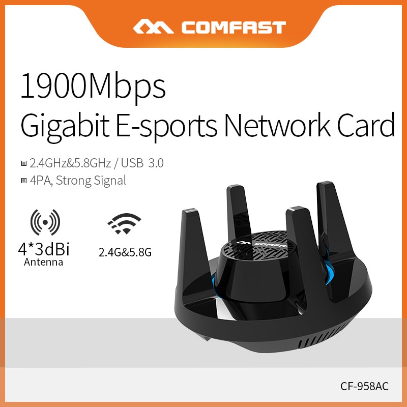 Comfast Dual Band 2.4 & 5.8Ghz High Power Wifi Adapter 1900Mbps Gigabit Adaptateur Ethernet Netwerkkaart CF-958AC