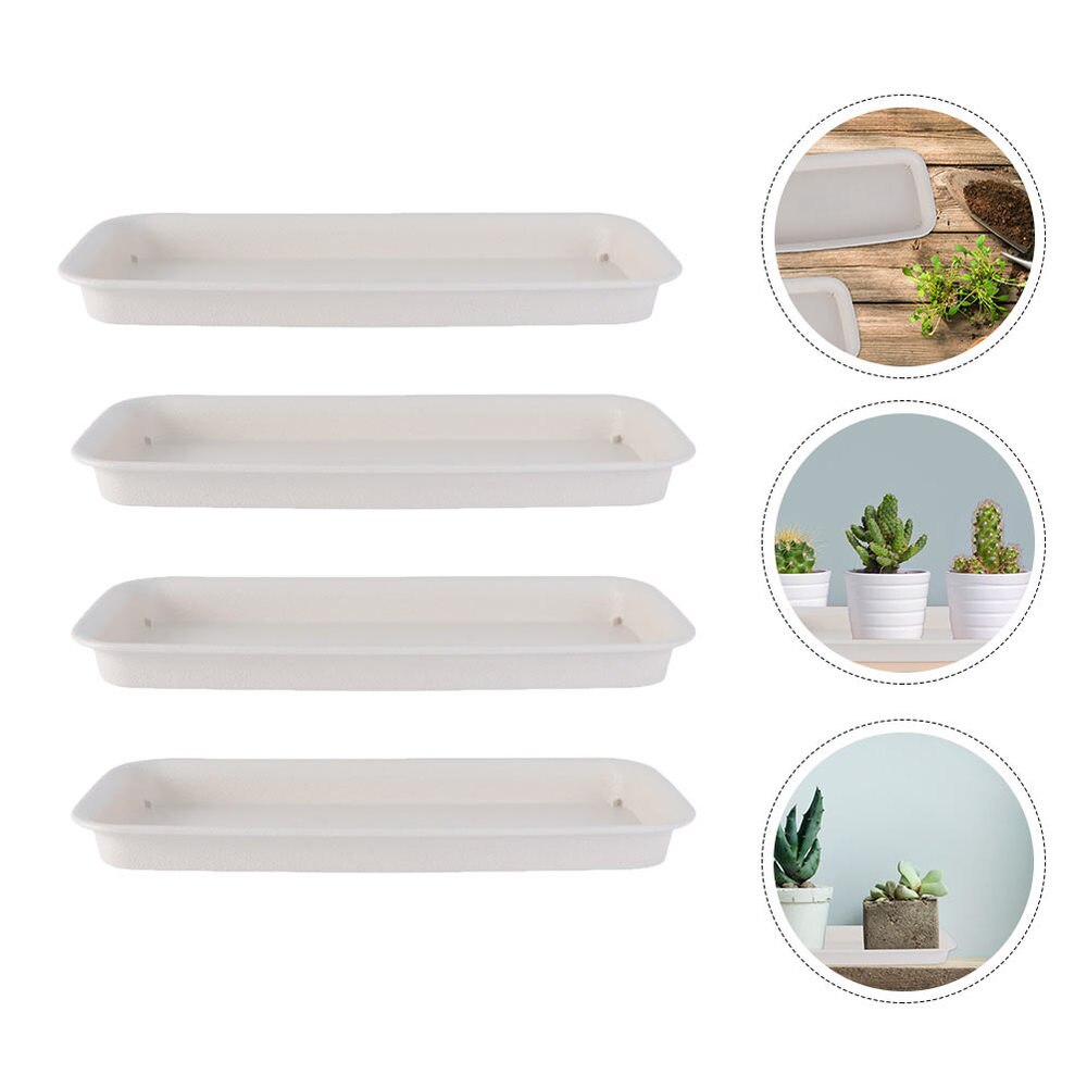 4pcs Flowerpot Trays Rectangular Gardening Pot Trays Flowerpot Plates: Default Title