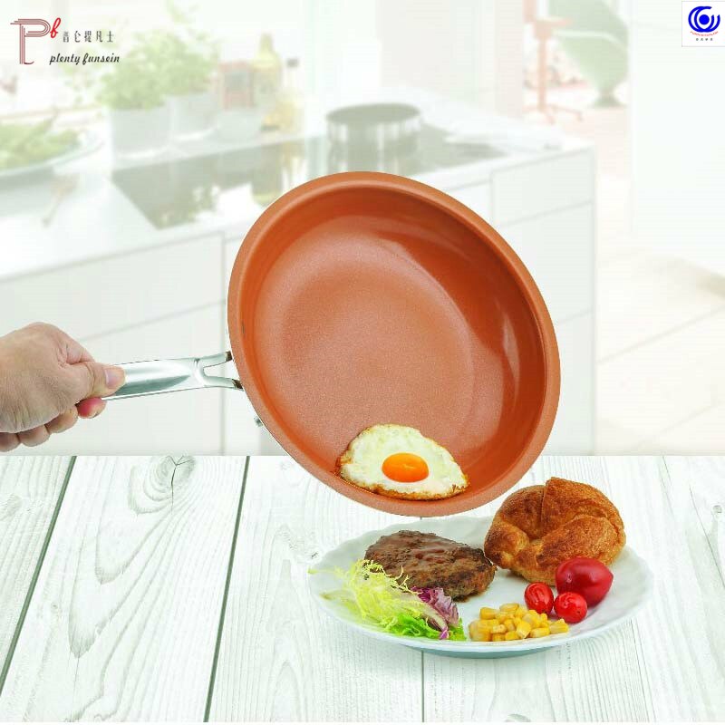 Non-stick Copper color Frying Pan with Ceramic Coating and Induction cooking Oven & Dishwasher safe 8 -10-12 inches glass lid