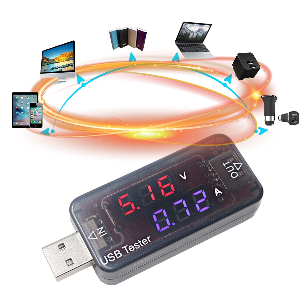 Usb oplader spænding ampere detektor  dc 3v-9v 0-3a telefon opladning volt ampere meter voltmeter amperemeter