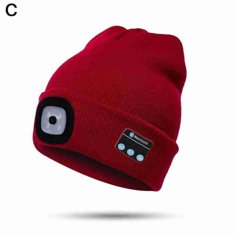Stickad mössa för vinter med lätt hörlur bluetooth led-ljus självlysande utomhus bergsbestigning handsfree musik hörlursmössa: C