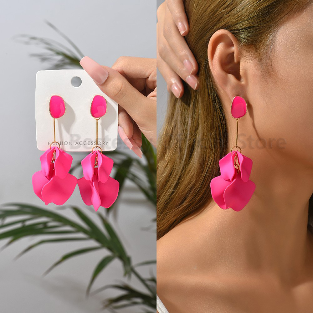 Pendientes colgantes de gota llamativos de diamantes de imitación de color rosa intenso para mujer, colgantes grandes geométricos de de lujo, de joyería para y boda