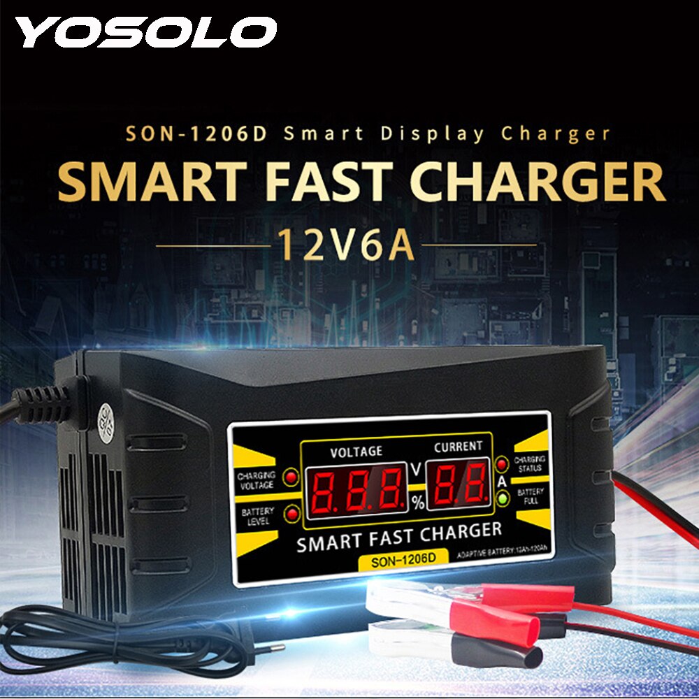 Smart Fast Power Charging Full Automatic Car Battery Charger LCD Display US EU Plug 12V 6A Lead Acid Battery-chargers 150V-250V