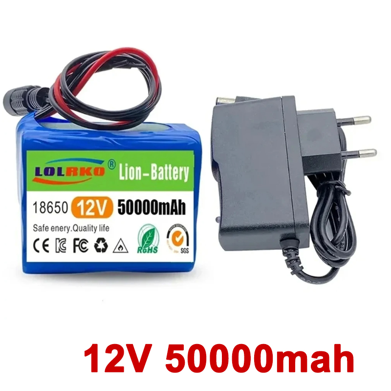 Batería de 12V 50000mah 18650 Li-ion 50Ah baterías recargables con paquetes de baterías de litio BMS Placa de protección + cargador de 12,6 V: Marfíl
