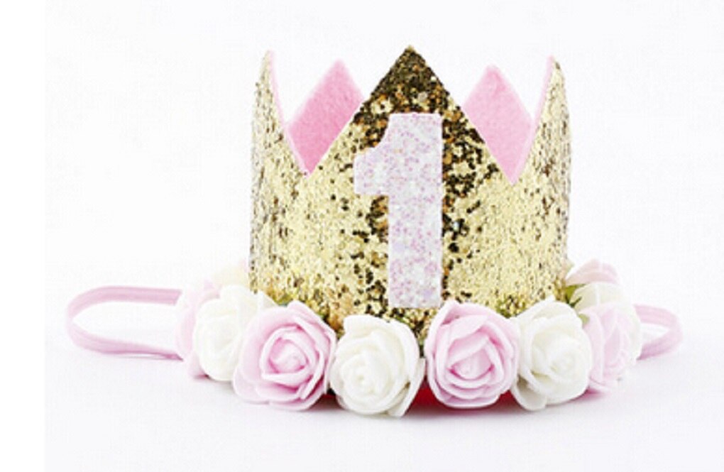 Citgeett barn baby 1st bursdag lue glitter krone blomst hode hårbånd fest hodeplagg floral nydelig en søt: En