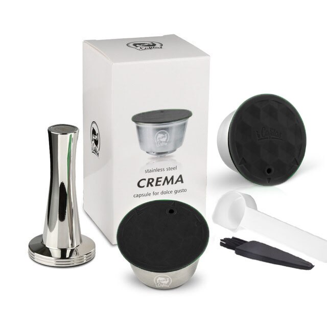 Reutilizable, de acero inoxidable, reutilizable, para Dolce Gusto, cápsula de café, tapa de silicona Dolci, cafetera, cuchara de café con Clip: Dark Grey