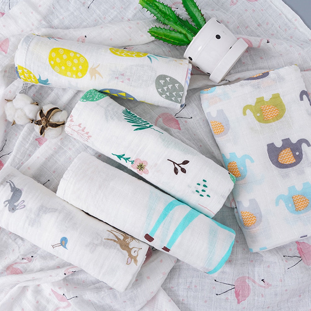 120cm dyreprint bomuldsgaze muslin absorberende nyfødt baby svøb tæppe bade amme håndklæde