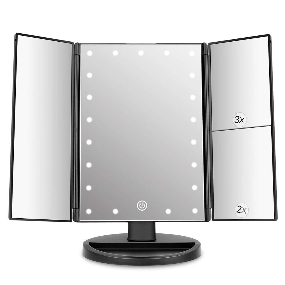 Makeup Mirror With 22 LEDs Touch Screen Cosmetic Mirror with Night Light 1X/2X/3X High Definition Desktop Three Sided Folding: Default Title