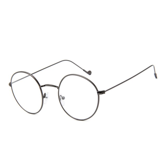 Metal Ladies Glasses Frame Round Transparent Lens Classic Retro Men Prescription Optical Glasses: Gun gray