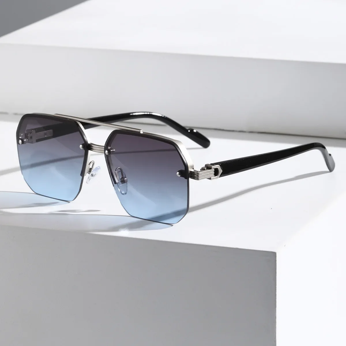 Herren Polarisierte Sonnenbrille aus Aluminium-Magnesium-Legierung, Punk-Sonnenbrille, Doppelbalken, Quadratische Sonnenbrille, UV400 Anglerbrille: green