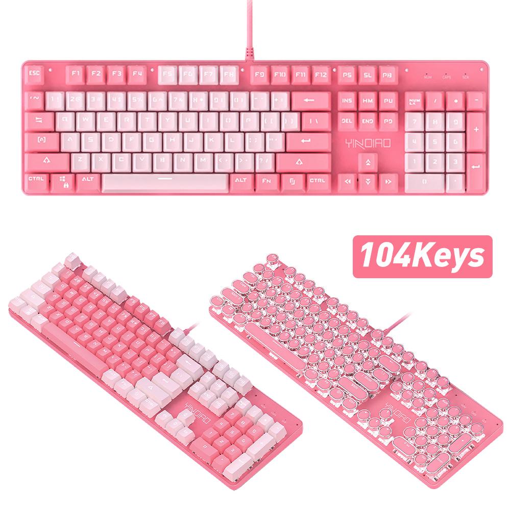 Juegos de teclado y ratón para chica, Teclado mecánico con cable para ordenador de escritorio, color rosa, Punk