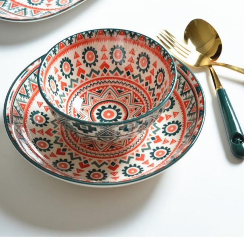 Platos bohemios de hueso de China, vajilla japonesa, juegos de platos para servir, platos de flores, juego de cena, comida, cocina moderna, comedor