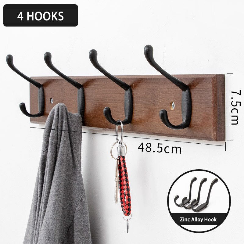 Gancho de parede de madeira ganchos de gancho de chave de armazenamento de roupas organizador de parede de metal ganchos duplos para pendurar roupas decoração para casa: Brown 4 Hooks