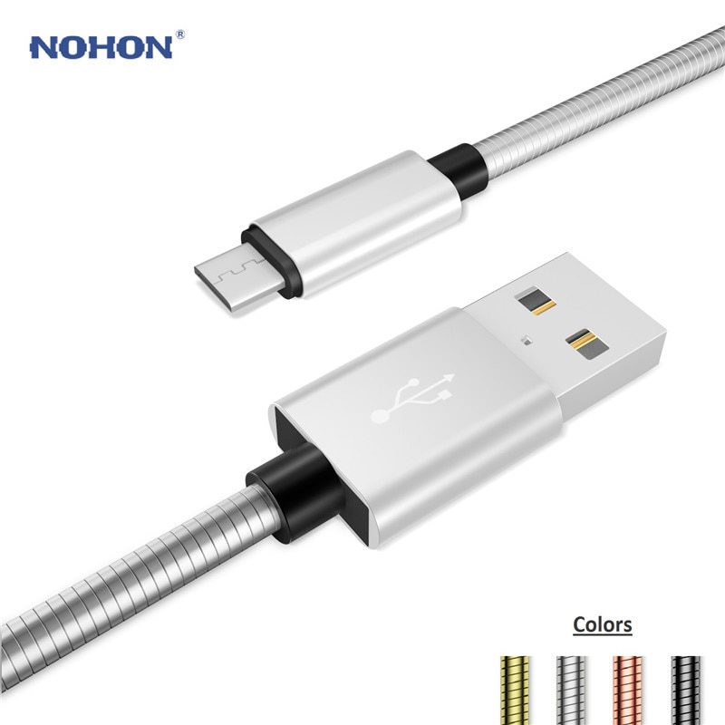 Nohon metalen veer micro usb-kabel voor samsung  s4 s5 s6 s7 j7 roestvrijstalen snellaadkabel android-oplader datasynchronisatiekabel