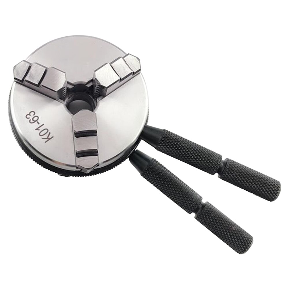 2.5inch Rotary Lathe Chuck Set Self Centering Accessories With Assistance Handle Woodworking Manual Machine Tool 3 Jaw Steel
