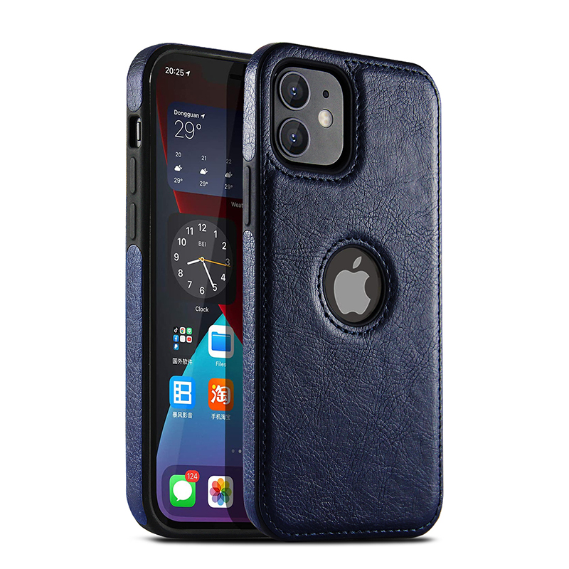 Étui de téléphone portable en cuir PU de , étui pour iPhone 11 12 13 14 15 Pro Max X XR, couverture d'affaires de luxe noire: Denim / Bleu