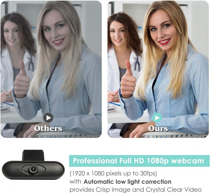 Webcam Full HD 1080P, 1080P, avec Microphone, pour ordinateur portable et de bureau, USB, avec Correction de la lumière