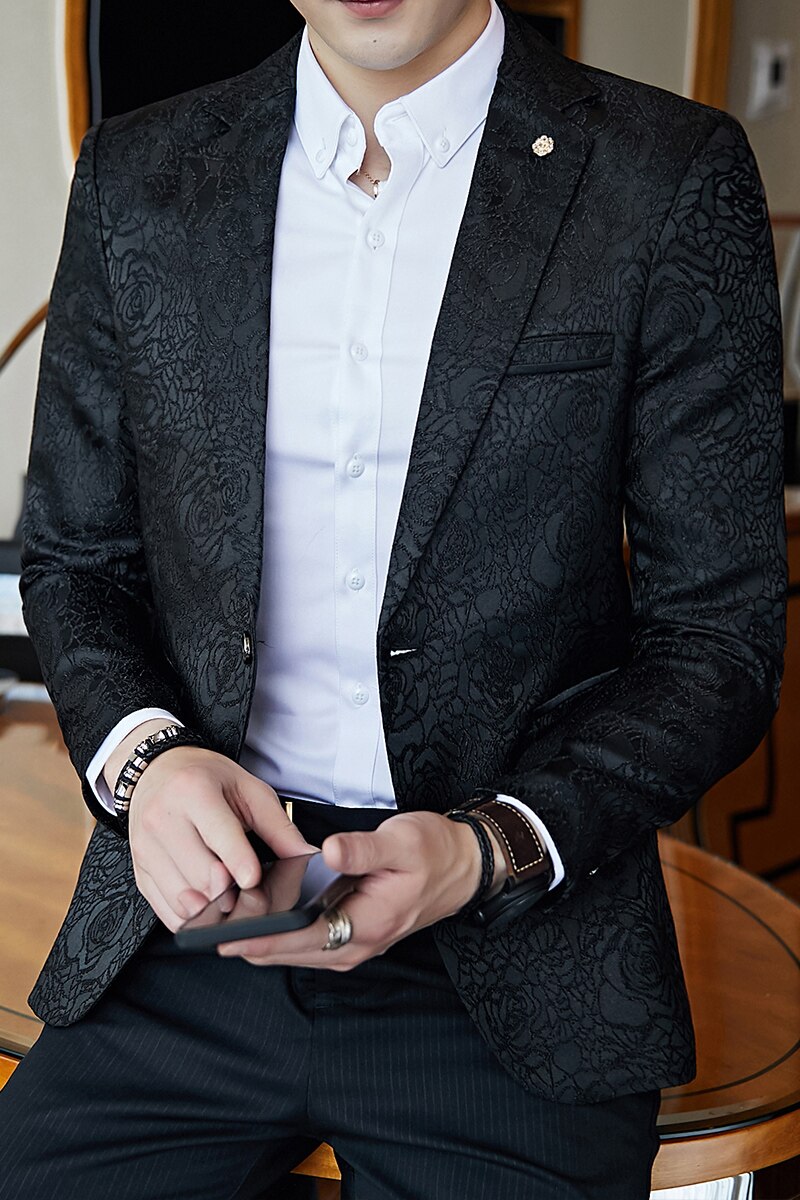 Traje pequeño bordado con patrón oscuro para hombre, traje de primavera y otoño, tendencia de Edición coreana, única occidental, combina con todo,