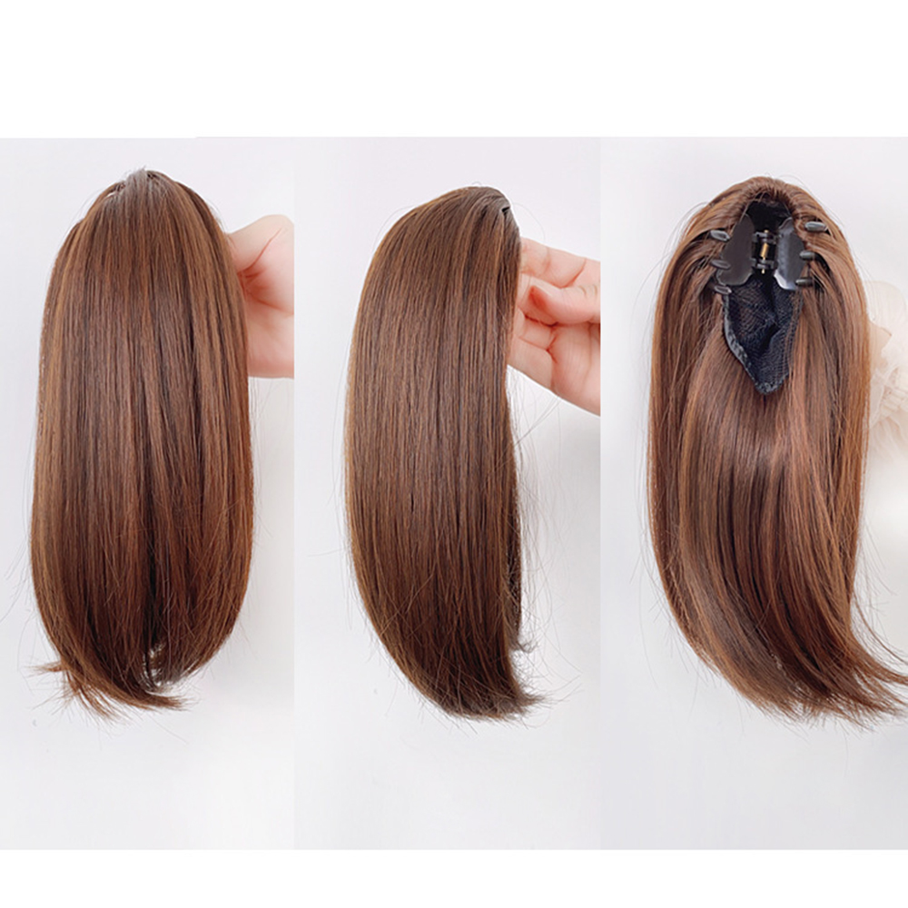 Pelucas sintéticas con Clip de cola de caballo recta corta de 38cm para mujeres extensiones de cabello de cola de caballo falsas ligeramente deformadas y esponjosas naturales