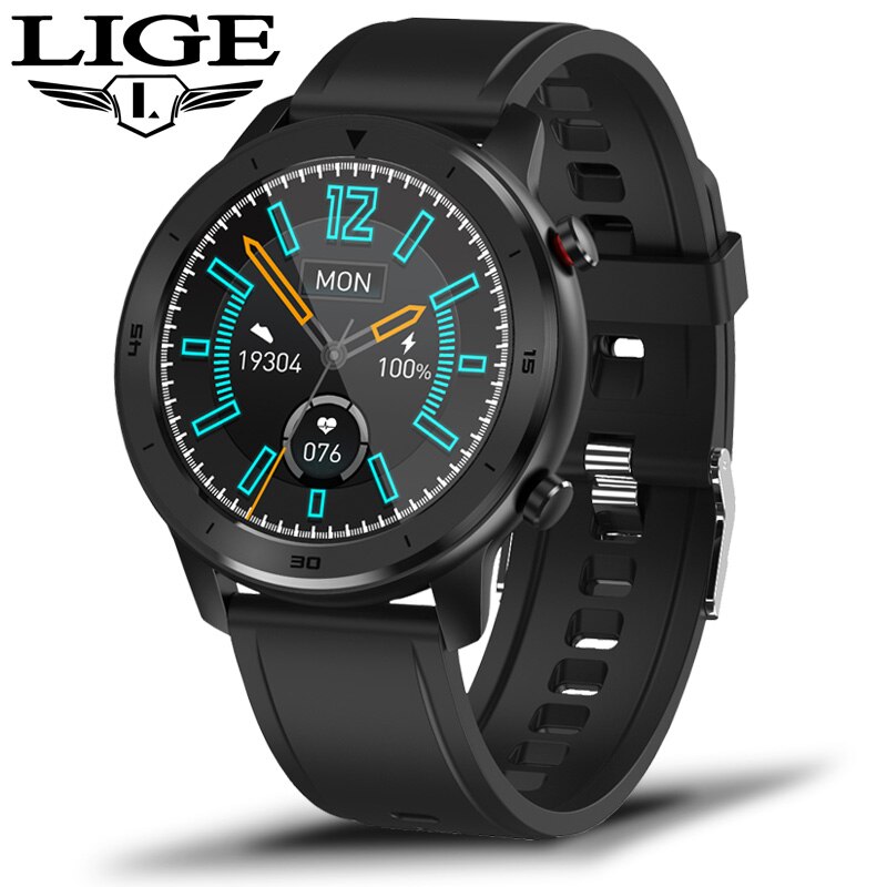 LIGE IP68 étanche montre intelligente hommes fréquence cardiaque surveillance de la pression artérielle plein écran tactile contrôle de la musique Sport Smartwatch