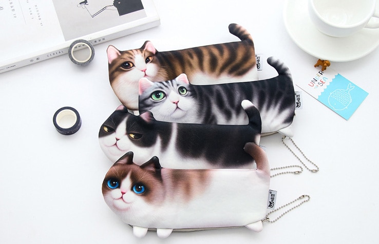 Novedad estuche para lápices con forma de gato, bolsa organizadora para almacenamiento para niños, Escolar, Escolar, premio de estudiante Escolar
