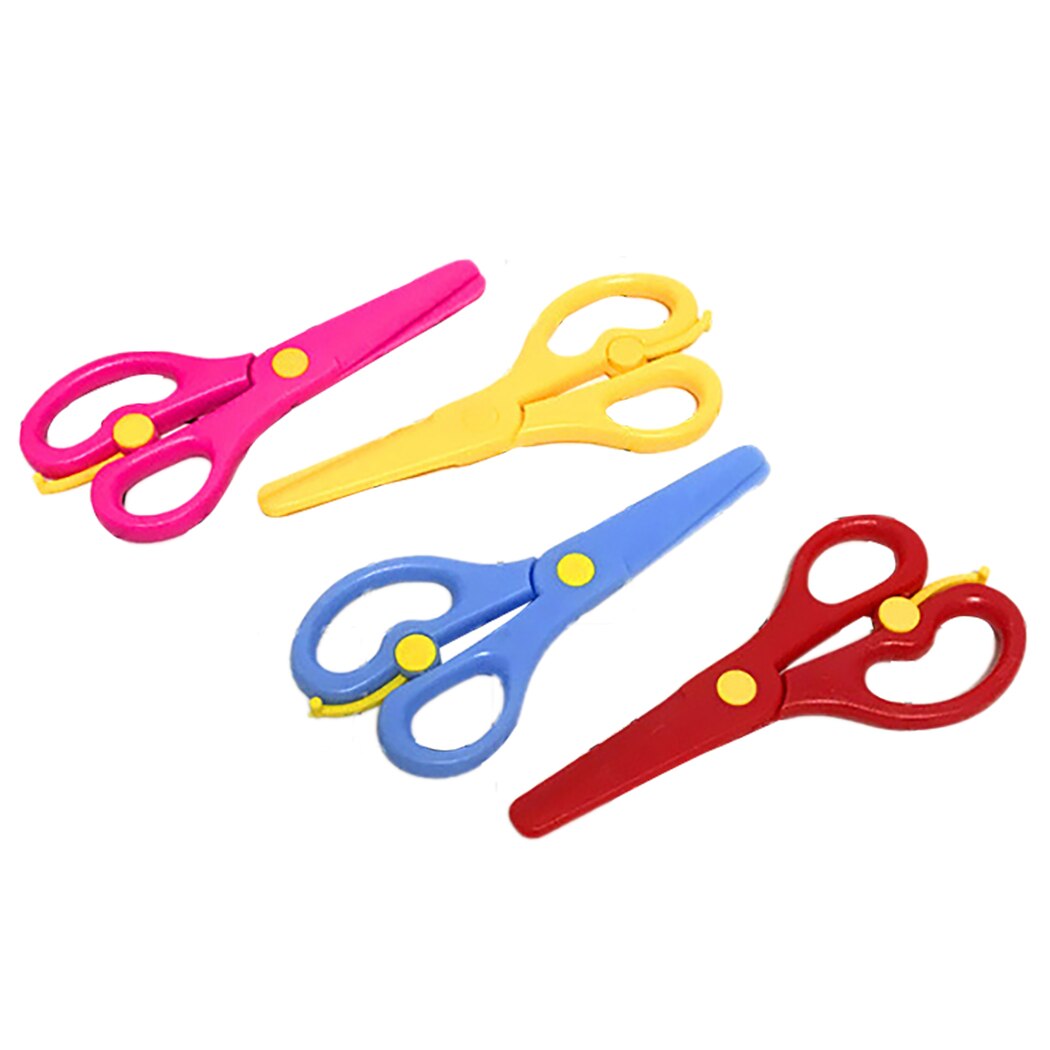 Tijeras de seguridad de corte de papel para niños DIY tijeras de juguete para estudiantes tijeras para niños artículos de dibujo artístico 4 colores empaquetados para la venta