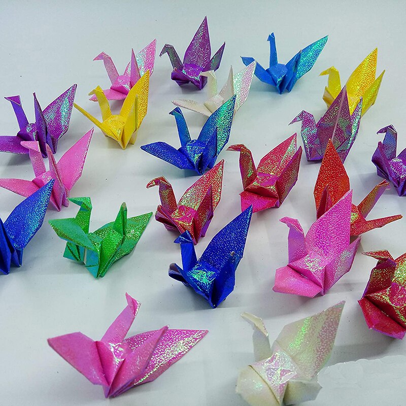 20P Glitter Origami Paper Cranes Folded Paper Cranes Birds DIY Wedding Birthday Party Backdrop Children Home Decoration Supplies