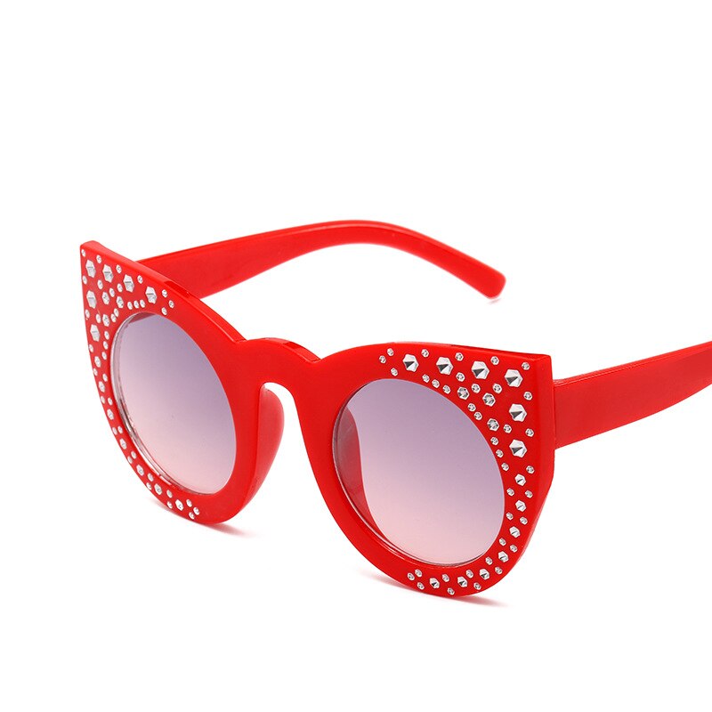 Xojox piger solbriller diamant hjerte børn briller høj kvalitet rhinestone hjerteformede børn solbriller  uv400: Rød