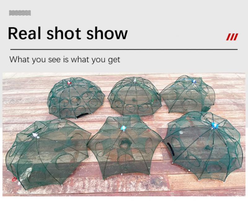 Automatic Folding Fishing Net Prawn Cage Nylon Crab Net Thick Umbrella Frame Portable Shrimp Cage With Bait Bag Fishing Tool