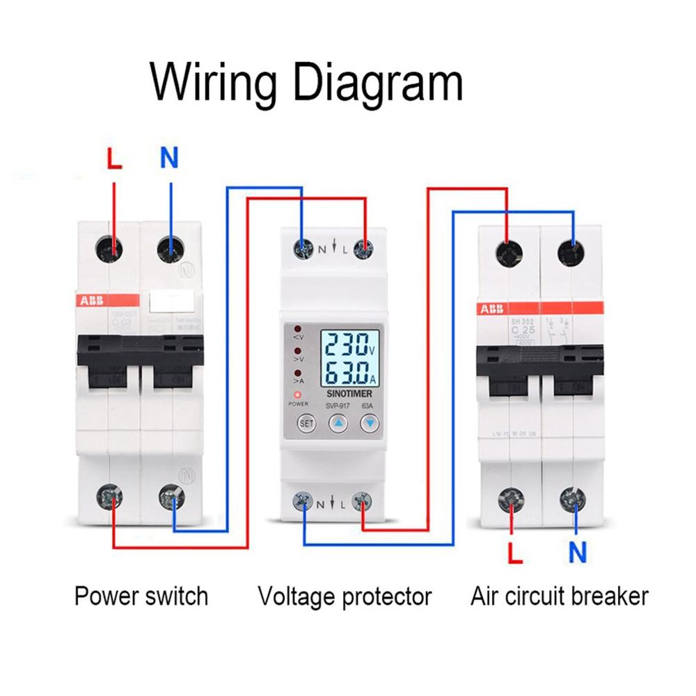 SINOTIMER 63A 80A Din Rail Adjustable Over Under Voltage Protective Device Current Limit Protection Voltmeter Ammeter Kwh