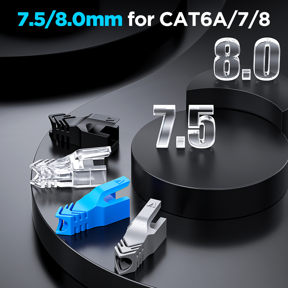 AMPCOM Cable de red Ethernet botas de alivio de tensión Cable conector RJ45 cubiertas de enchufe 6,5/7,5/8,0mm para CAT8 CAT7 CAT6A CAT6 CAT5E