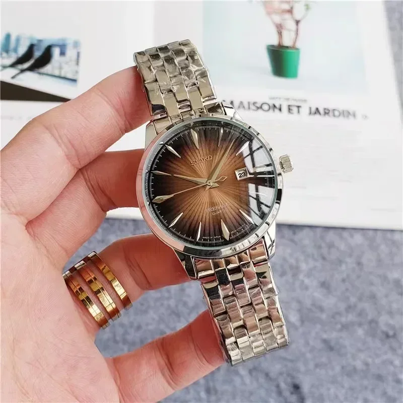 Seiko Horloge 100% Originele Srpb41j1 Presage Serie Heren Horloges Japans Roestvrij Staal Waterdicht Zakelijk Mode Polshorloge: Bruin