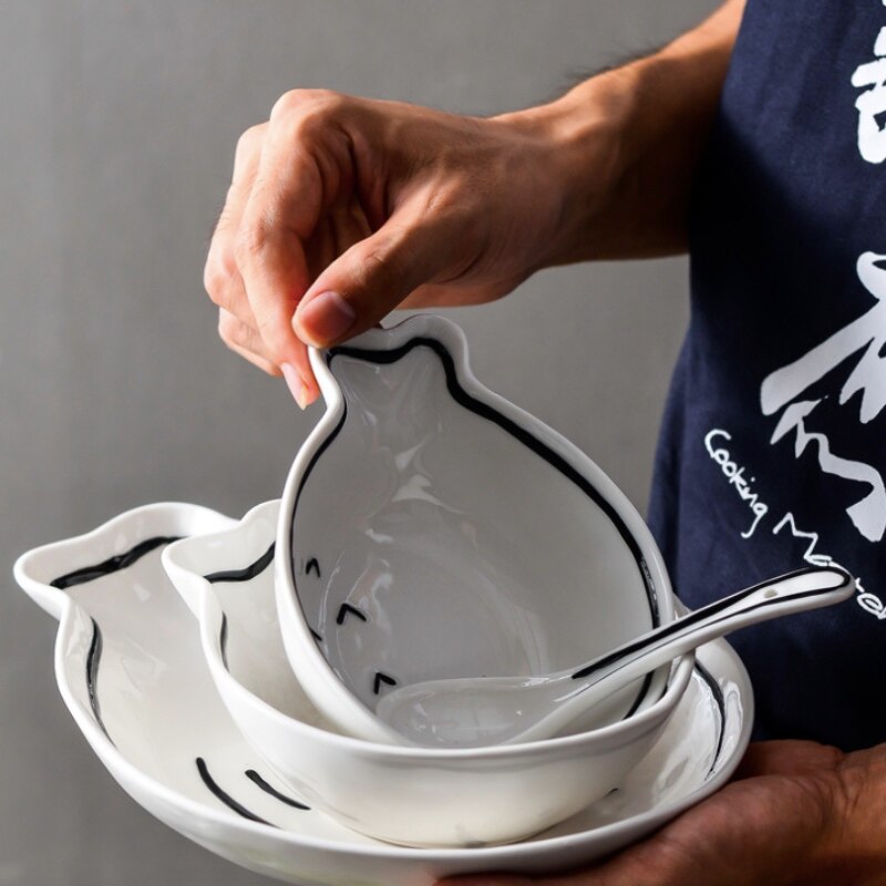 Cartoon Dinner Plate Set Ceramic Kitchen Plate Breakfast Tableware Set Food Dishes Rice Salad Noodles Bowl Soup Kitchen Tool