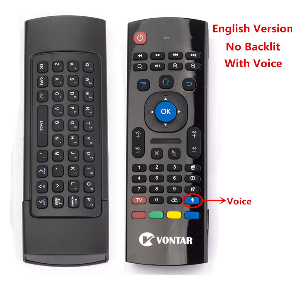 MX3 Backlit Air Mouse Smart Voice Remote Control MX3 Pro 2.4G wireless keyboard Gyro IR for Android TV Box T9 X96 mini H96 max: English Voice