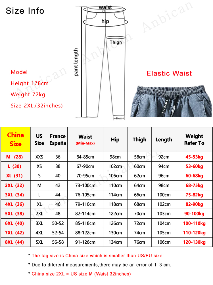 Vårhöst herrjeans med flera fickor, arbetskläder, cargobyxor, svarta blå, resår i midjan, joggingbyxor i stora storlekar, jeansbyxor 8xl