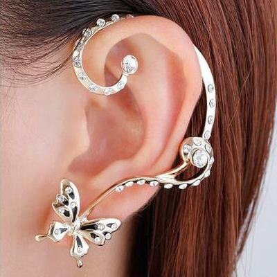 Gothic DIY Black Bat Shaped Ear Clips For Women Girls Punk Dragon Snake Butterfly Ax Vintage Earrings Party Jewelry: ER0162-Black