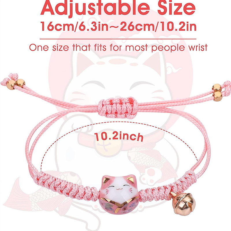 3 Stuks Kat Maneki Neko Armband Schattige Lucky Cat Keramische Kralen Armband Fortune String Bedelarmbanden Met Bel Verstelbaar