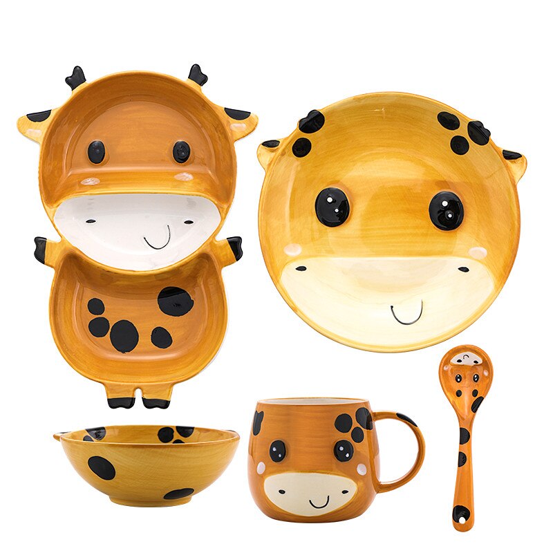 Nordic Ceramic Animal Dinner Plate Children's Rice Bowl Cute Home Baby Tableware Cartoon Dessert Dishes Breakfast Plate
