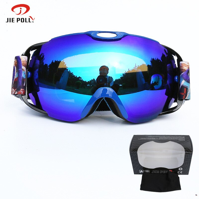 lv qi Ski Goggles Double Layer Anti-fog Ski Goggles Large Spherical Warm Cocker Myopia Windproof: Blue Frame