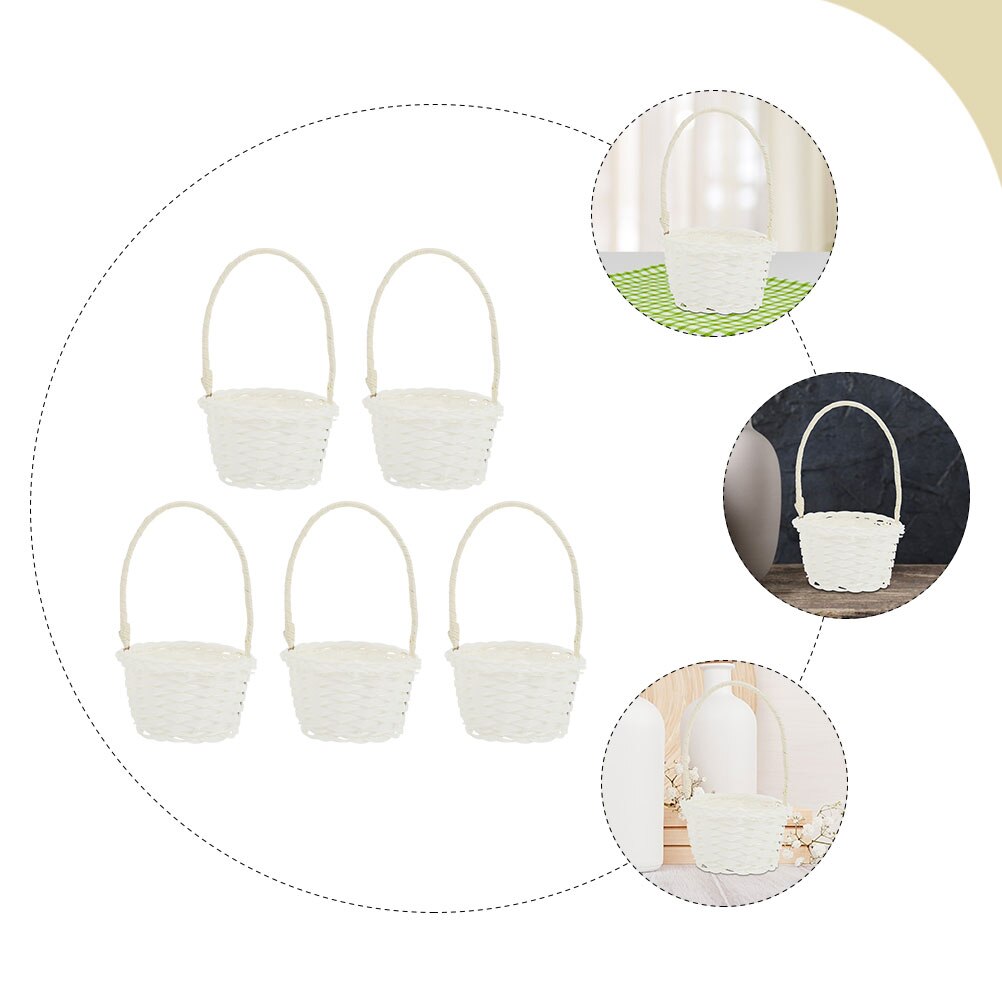 5pcs Pastoral Style Plastic Rattan Baskets Small Flower Baskets Fruit Picking Baskets