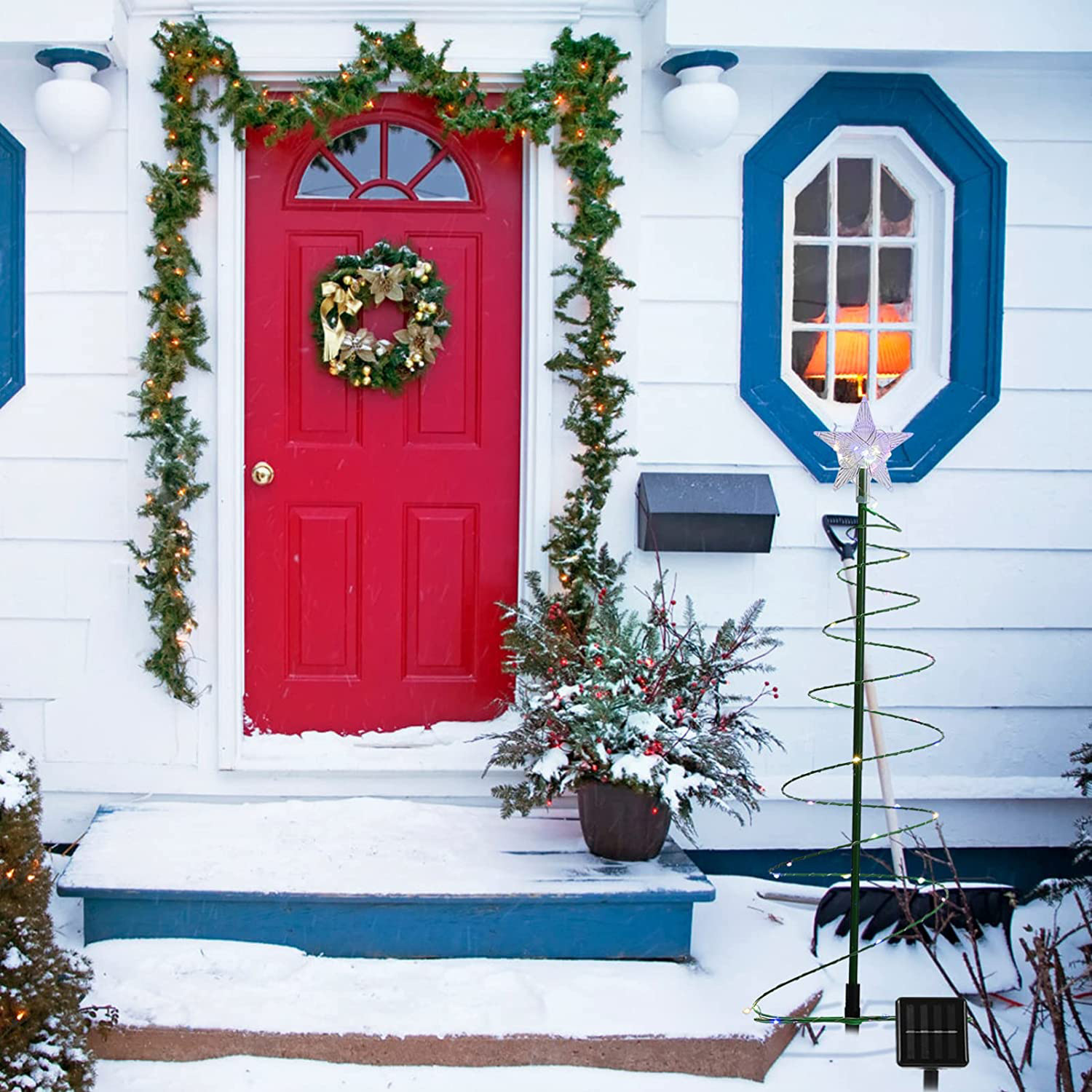 Kerstboom op zonne-energie, halloween-boomversiering, kunstkerstboom, tuinverlichting, led-landschapsverlichting op zonne-energie