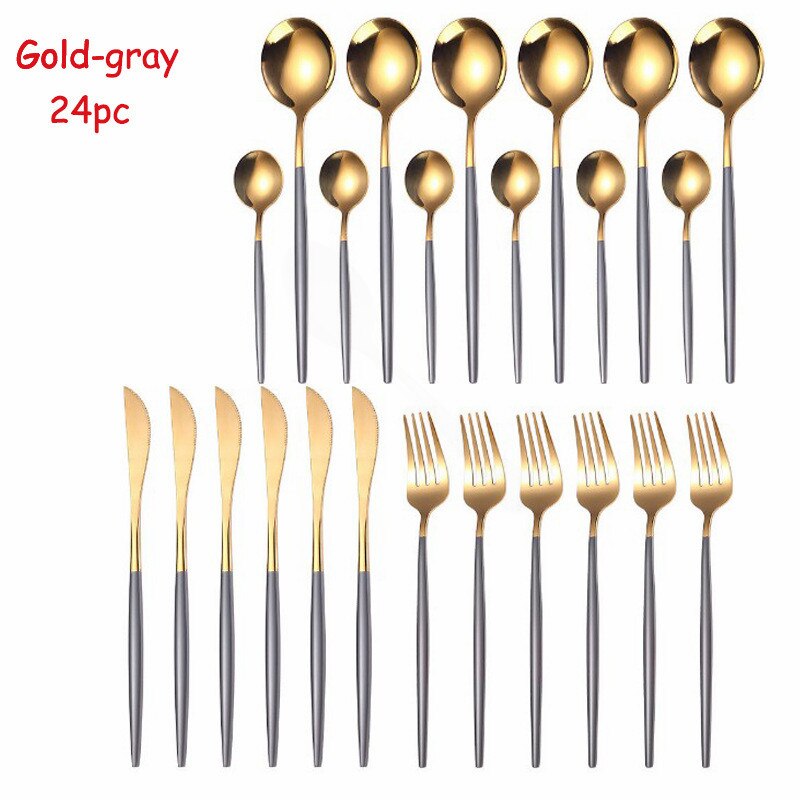 Vaisselle inox ensemble de couverts 24 pièces or Rose ensemble de couverts fourchette cuillère couteau doré ensemble de vaisselle coffret directe