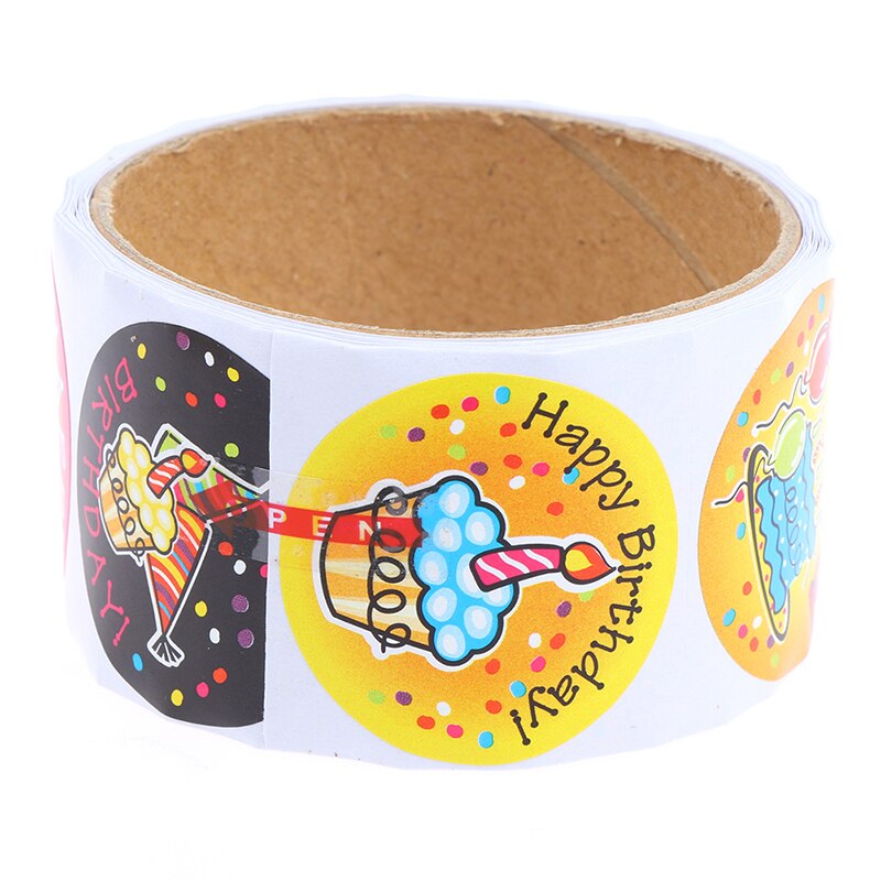 100pcs/roll HAPPY BIRTHDAY Sticker Adhesive Stickers Kraft Baking Paper Stickers For Craft Handmade Stationery